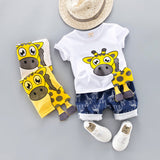 Kids Baby Boys Cut Cartoon Animal Infant Clothing Suit Giraffe Top T-shirt Toddler Outfit - honeylives
