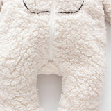 Winter Baby 3D Ears Design Solid Hooded Jumpsuit Romper