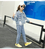 Girl Casual Korean Style Autumn Jeans Denim Suit Outfits 2 Pcs 4-14 Years