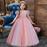 Kid Girls Sequins Flower Wedding Party Puff Sleeve Princess Pageant Dresses