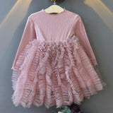 Toddler Girl Solid Autumn Winter Tutu Casual Dresses 1-6 Years