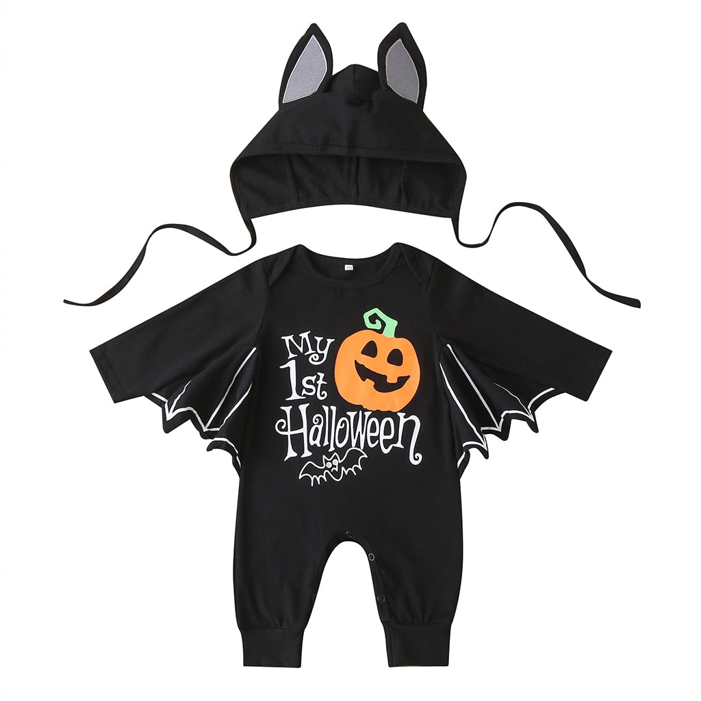 0-24M Halloween Newborn Baby Boys Black Batwing Sleeve Romper