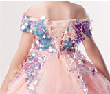 Kid Girl Wedding Bridemaid Mermaid Pink Tutu Sequin Elegant Dresses