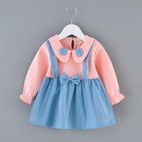 Baby Girl Outfit Bowknot Stitching Suspenders Sweet Dress 2 Pcs 1-4Y