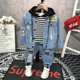 Kids Boy Girl Leisure Denim Casual Suits 3 Pcs Set