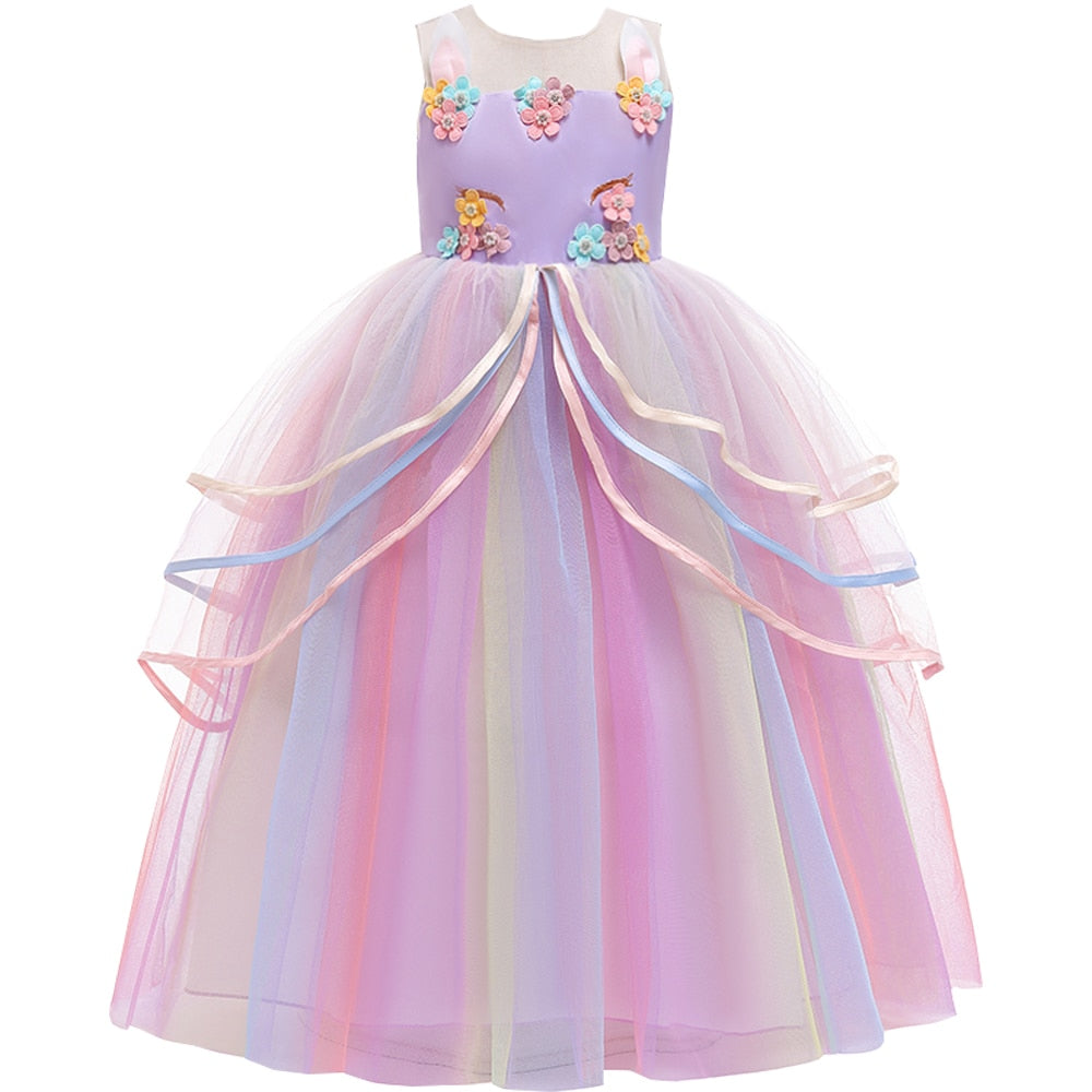 Girl Rainbow Unicorn Dress Party  Easter Dress Up Costume 3-12 Years
