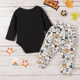 0-18M Newborn Baby Halloween Pumpkin Letter Long Sleeves 2 Pcs Outfits Sets