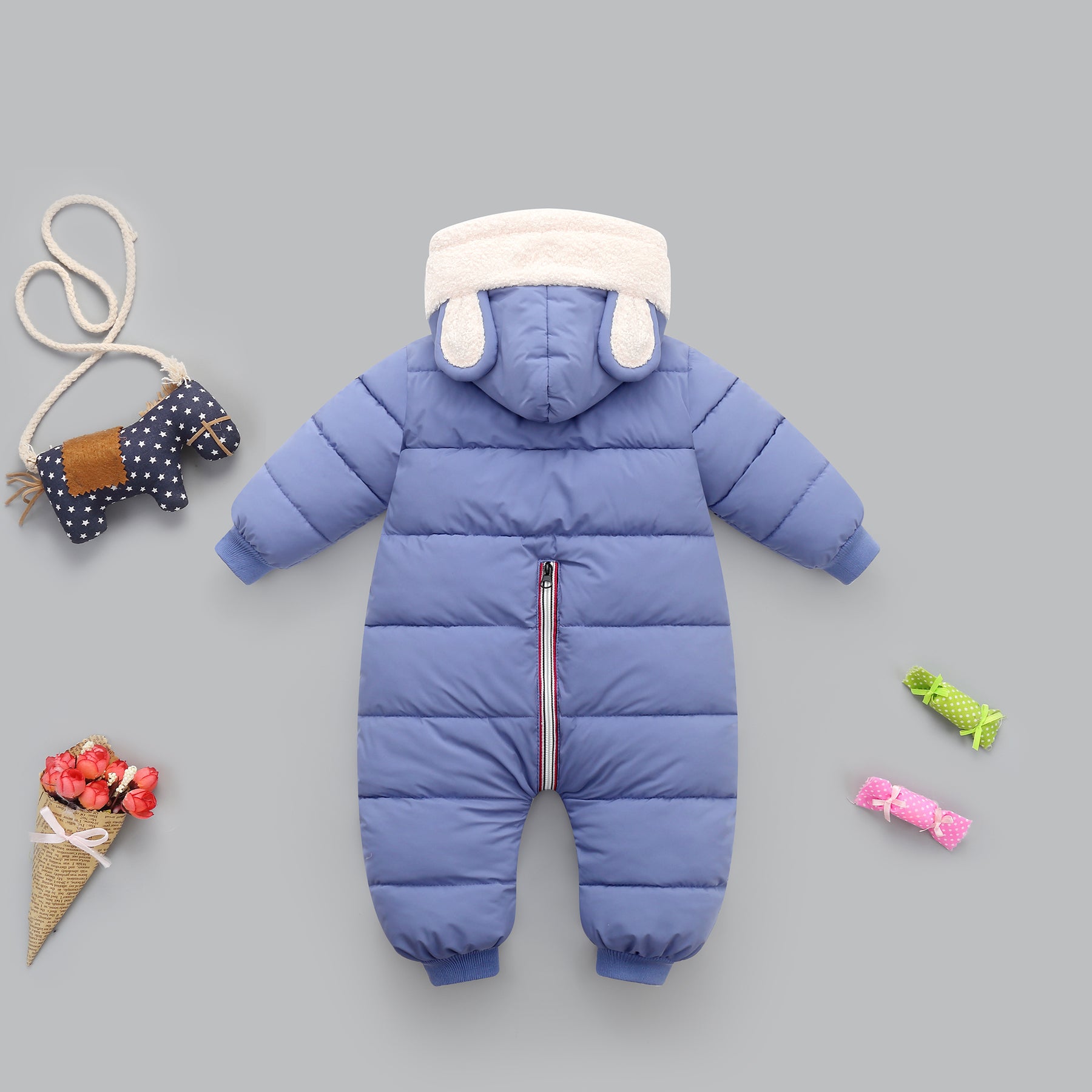 Baby Winter Hooded Rompers Thick Warm Jumpsuit Overalls