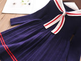 Girls Dress Cartoon Rabbit Sailor Collar New Knitted Preppy Dress 2-10 Years