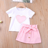 Toddler Girl Outfit  Pearls Heart Valentine Top Skirt 2Pcs Sets
