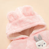 Winter Baby Solid Fleece Rabbit Hooded Jumpsuit Romper