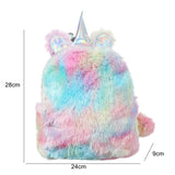 Fashion Colorful Girls Cute PU Laserl Bag Unicorn Plush Backpack