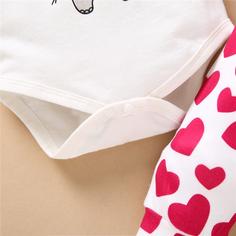 Baby Girls Suit Long-sleeve  Cotton Love Print Valentine Sets 3 Pcs