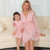Family Matching Chiffon Long Floral Dress  Mother and Daughter Dress
