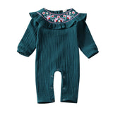 Baby Girl Cotton Linen Long Sleeve Embroidery Ruffle Romper