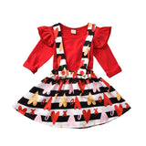 Baby Girls Long Sleeve Valentine Heart Print Tops+Suspender 2Pcs