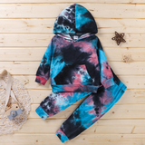 Boy Hooded Long Sleeve Tie Dye Fashion Suits 2 Pcs Sets