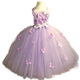Flowers Girls Hydrangea Flower Tutu  Elegant Wedding Birthday Party Dress Ball Gown Dress - honeylives