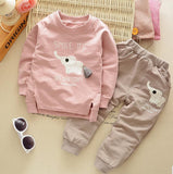 Baby Boy Elephant Cartoon Pattern Long Sleeve Casual Set 2 Pcs