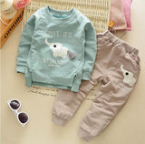 Baby Boy Elephant Cartoon Pattern Long Sleeve Casual Set 2 Pcs