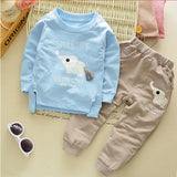 Baby Boy Elephant Cartoon Pattern Long Sleeve Casual Set 2 Pcs