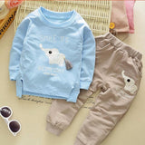 Baby Boy Elephant Cartoon Pattern Long Sleeve Casual Set 2 Pcs