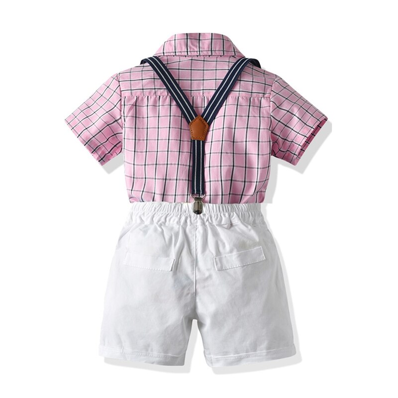 Kids Baby Boy Suit Gentleman Formal T-Shirt+Belt Pants 2Pcs - honeylives