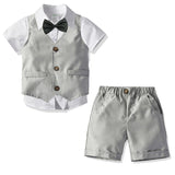 Kids Boys Summer Clothes Set Gentlemen Party Birthday Suit T-Shirt+Pants+Vest+Tie 4Pcs Set - honeylives