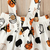 1-5T Kids Baby Girl Halloween Pumpkin Plaid Outfit Overall 2 Pcs Sets