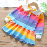 Baby Girls Casual Plaid Stripe Autumn Turn-down Collar Dresses 2-6Years