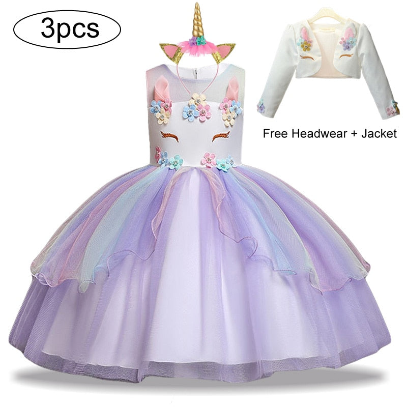 Kids Girls Dresses Unicorn Dress Christmas Outfits 3 Pcs