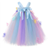 Kids Flowers Girl Unicorn Dress Rainbow Birthday Fairy Dress with Unicorn Headband - honeylives