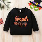 6M-5T Kids Baby Boy Halloween Casual Letters Print Round Neck Sweatshirt