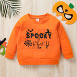 6M-5T Kids Baby Boy Halloween Casual Letters Print Round Neck Sweatshirt