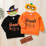 6M-5T Kids Baby Boy Halloween Casual Letters Print Round Neck Sweatshirt