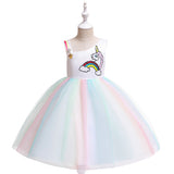 Kid Girls Unicorn Tutu Pastel Rainbow Princess Party Gown Dresses