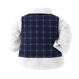 Baby Boy British Suit Plaid Vest  Long-Sleeved Suits 2 Pcs Set