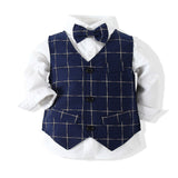 Baby Boy British Suit Plaid Vest  Long-Sleeved Suits 2 Pcs Set