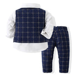 Baby Boy British Suit Plaid Vest  Long-Sleeved Suits 2 Pcs Set