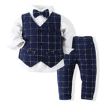 Baby Boy British Suit Plaid Vest  Long-Sleeved Suits 2 Pcs Set