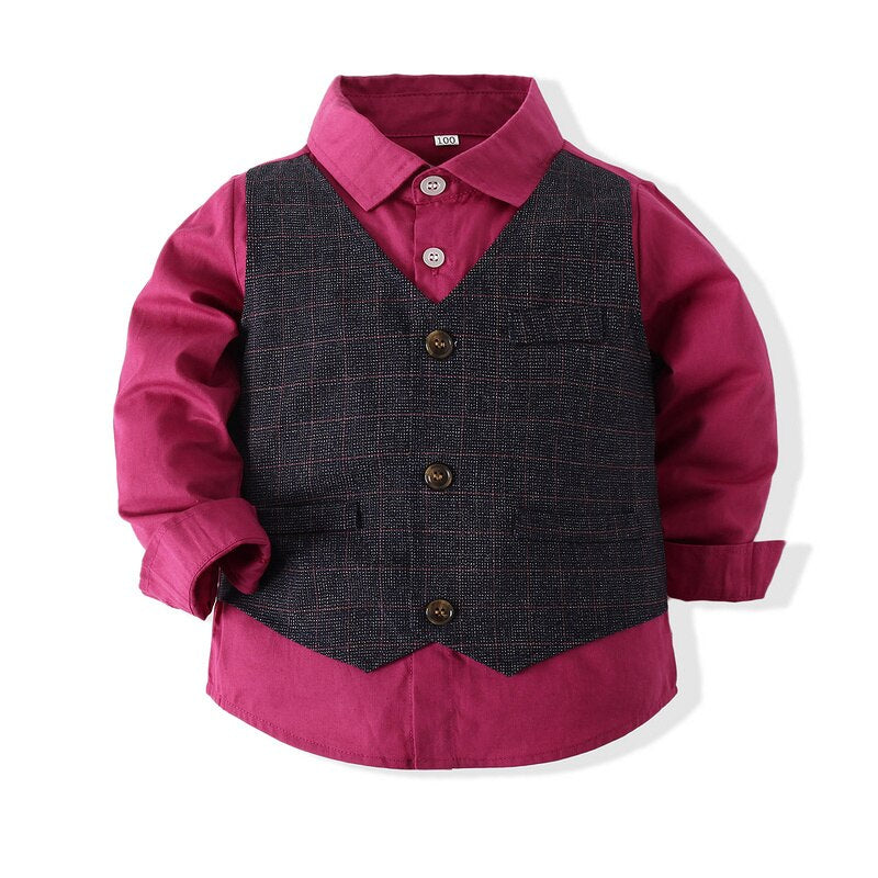 Kid Baby Boy Suit Fashion Vest Stitching Long-Sleeved Sets 2 Pcs