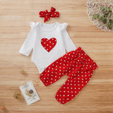 Infant Newborn Girls Set Long Sleeve Heart Print Valentine Sets 3 Pcs