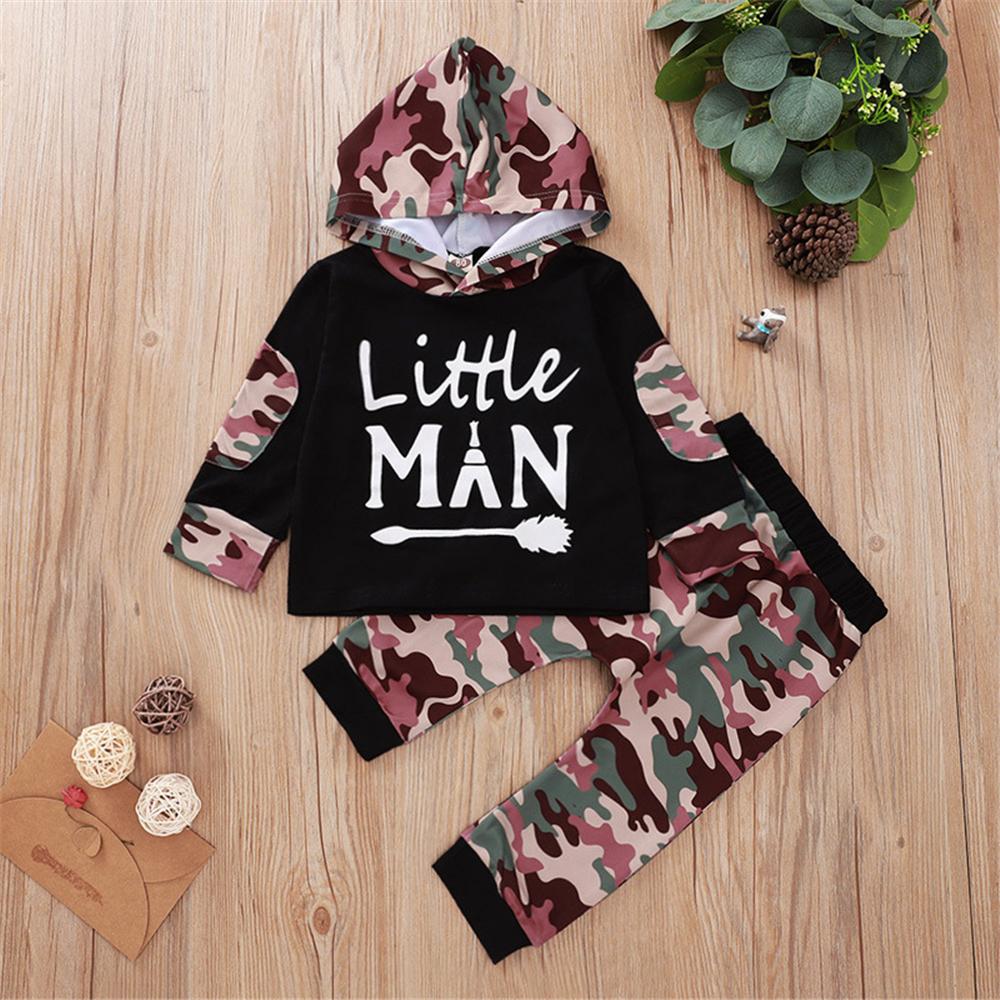 Boys Camo Letter Printed Hooded Suits 2 Pcs Sets