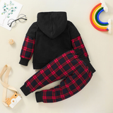 Boys Letter Printed Long Sleeve Plaid Suits 2 Pcs Sets