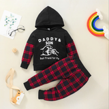 Boys Letter Printed Long Sleeve Plaid Suits 2 Pcs Sets