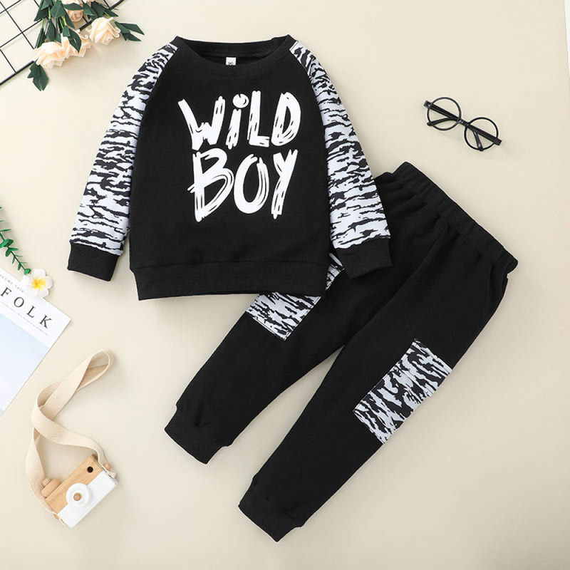 Boys Letter Printed Long Sleeve Sports Suits 2 Pcs Sets