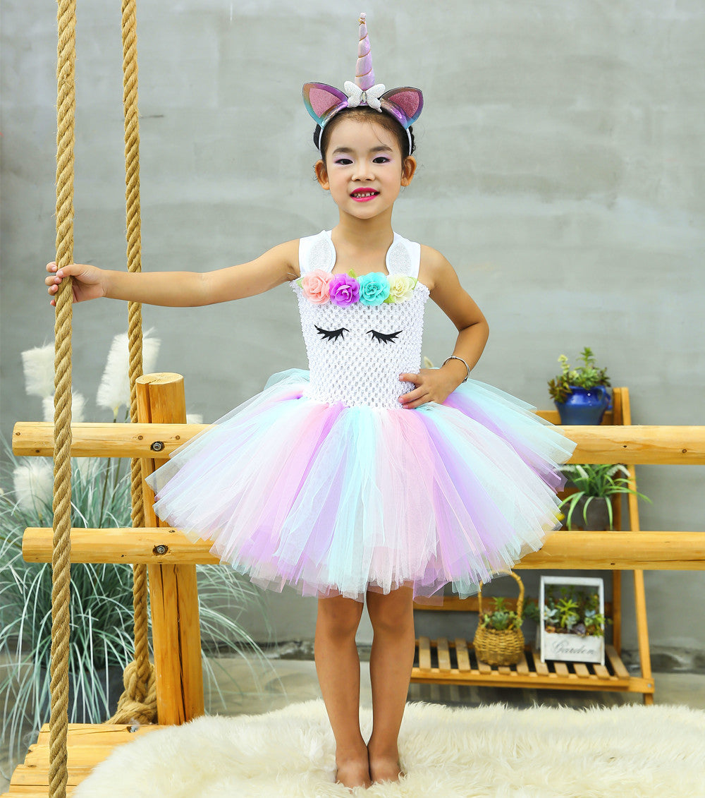 Little Child Princess Christmas Costume for Girls Unicorn Dresses Kids Birthday Party Frock Flower Pony Tutu Dress - honeylives