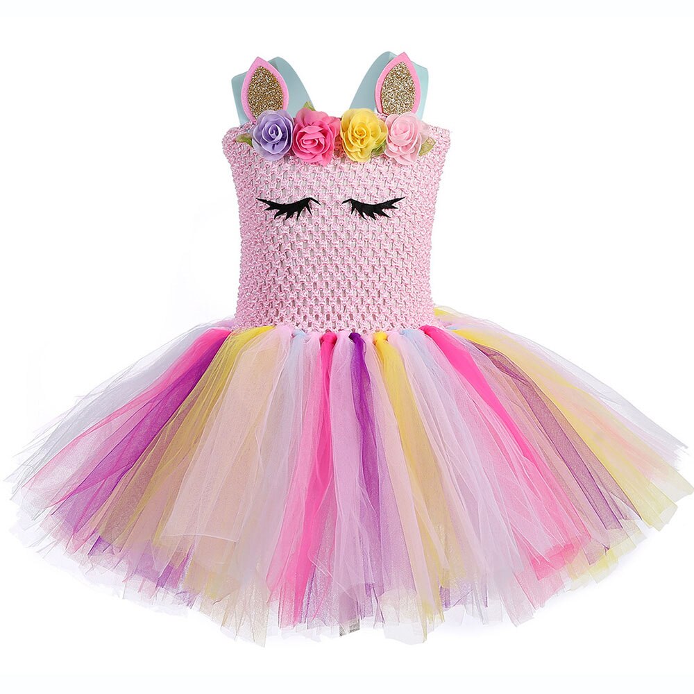 Little Child Princess Christmas Costume for Girls Unicorn Dresses Kids Birthday Party Frock Flower Pony Tutu Dress - honeylives