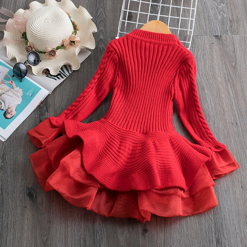 Kid Girls Casual Winter Knitted Christmas Sweater New Year Dresses 3-8 Years