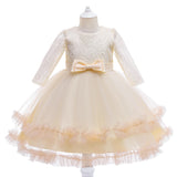 Kids Girl Long Sleeve White Wedding  Baptism Party Birthday Dress